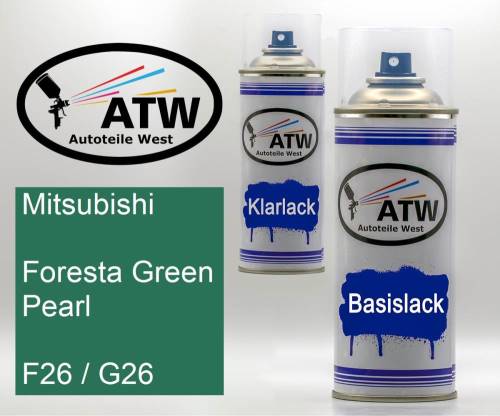 Mitsubishi, Foresta Green Pearl, F26 / G26: 400ml Sprühdose + 400ml Klarlack - Set, von ATW Autoteile West.